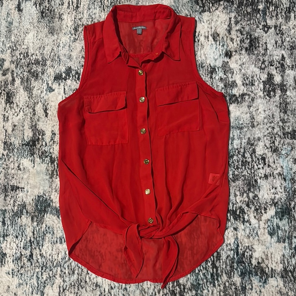 Charlotte Russe Red Sleeveless Button Down Shirt
